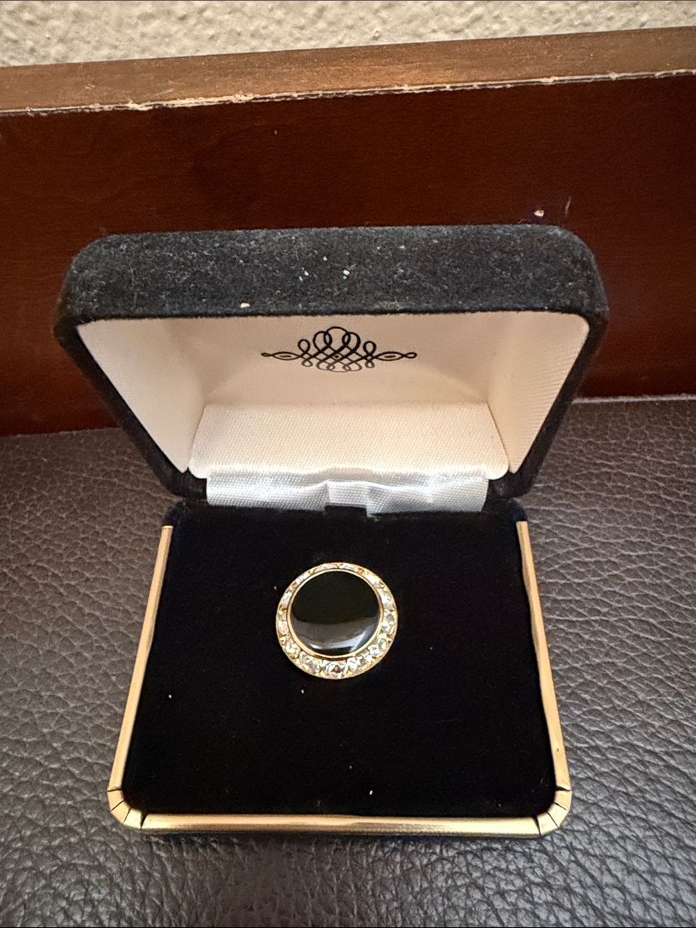 Vintage Black Stone & Rhinestone Button Cover by Zeller Tuxedos